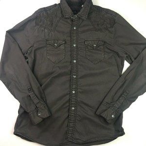 guess shirt brown western embroidered snap